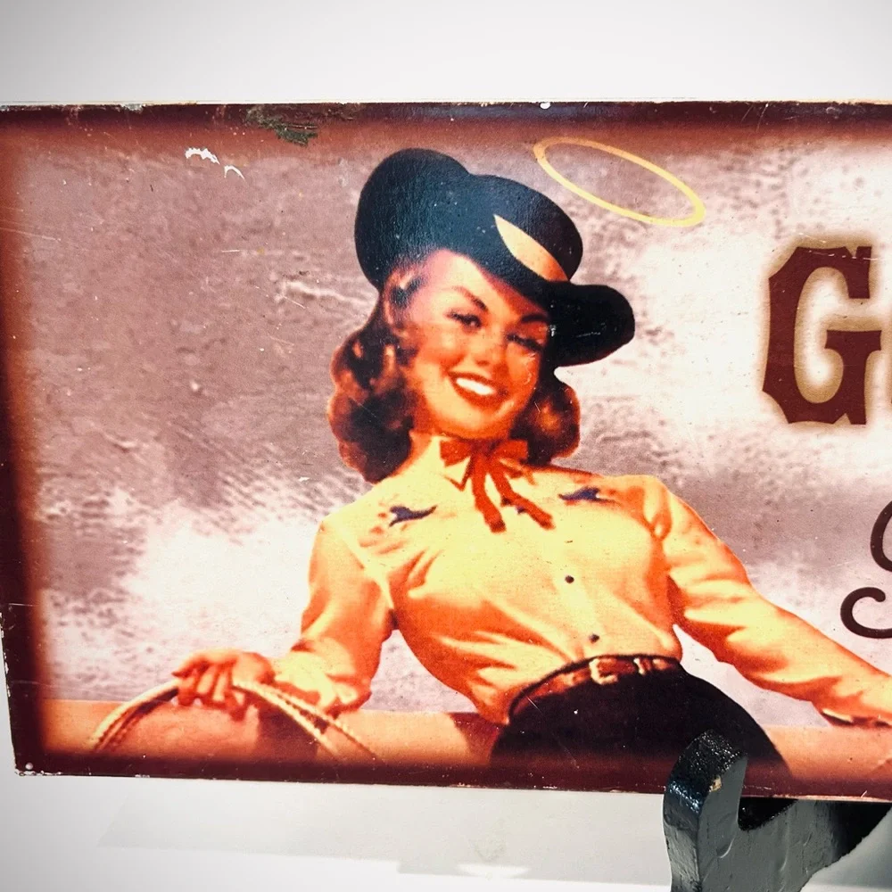 Western Vintage Tin Sign Wall Art Home Decor “Good Cowgirls go to Heaven” 5”x15”